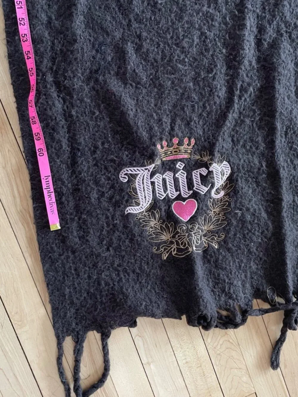 Vintage Style Juicy Couture Scarf Chocolate Brown Y2K Logo Embroidered Wrap Glam